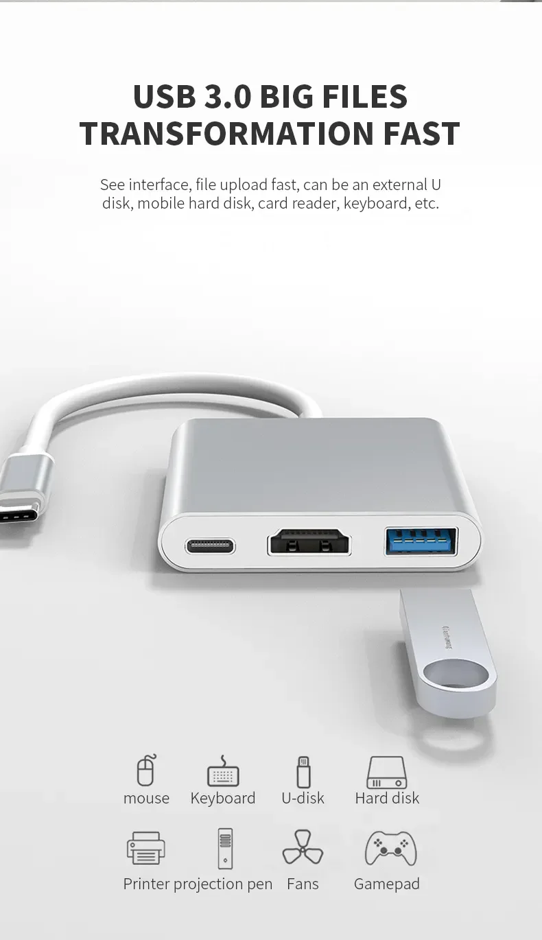 3-Port USB Docking Station for Laptop