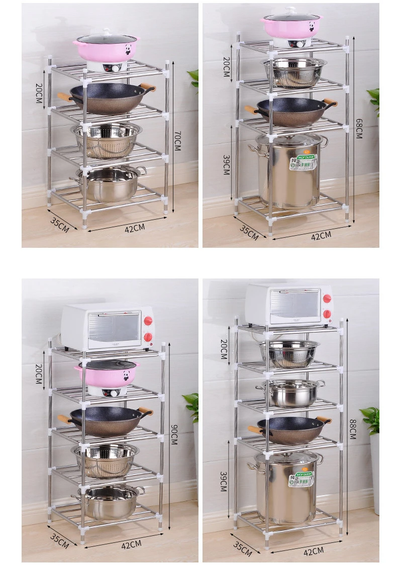 EE140 5 Tier Stainless Steel Stackable Kitchen Organizer Shelf Rack Microwave Oven Pot Pan Steamer Storage Holder Rack Shelves
