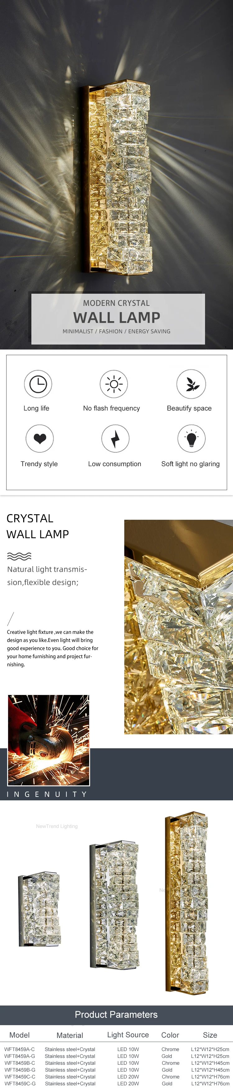 wft8459 luxury design indoor decoration living room dining room staircase modern led crystal wall lamp-0