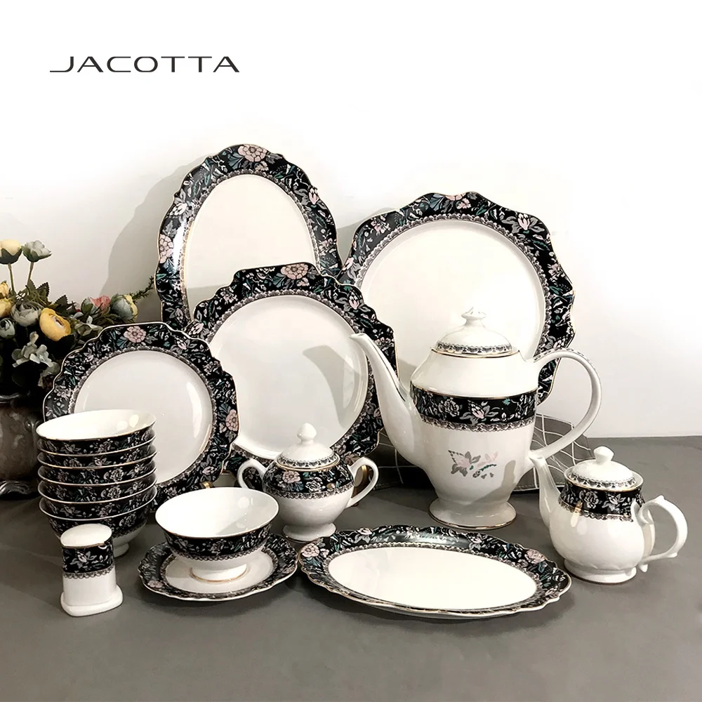 Wholesale Custom Nordic Black Flower Bowl Plate Dish Ceramic