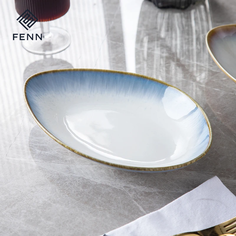 FENN High quality creative glazed ceramic hotel restaurant plate set irregular shape nordic stoneware plate