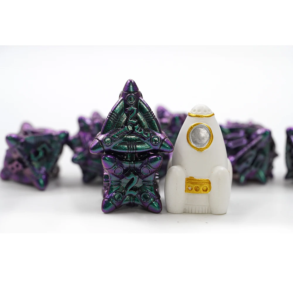 Purple Metal Dice Zinc Alloy Dnd Rpg Custom Digital Metal Polyhedral Standard Size Rocket Dice