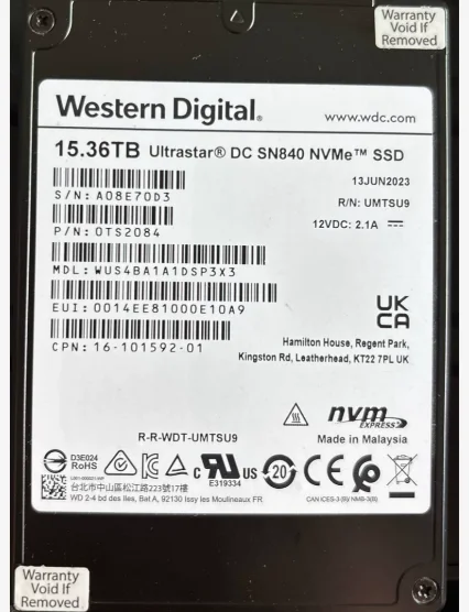 SN840 15.36T U.2   Interface: U.2  3.0   Memory: 15.36TB   Part Number: WUS4BA1A1DSP3X3(0TS2084)