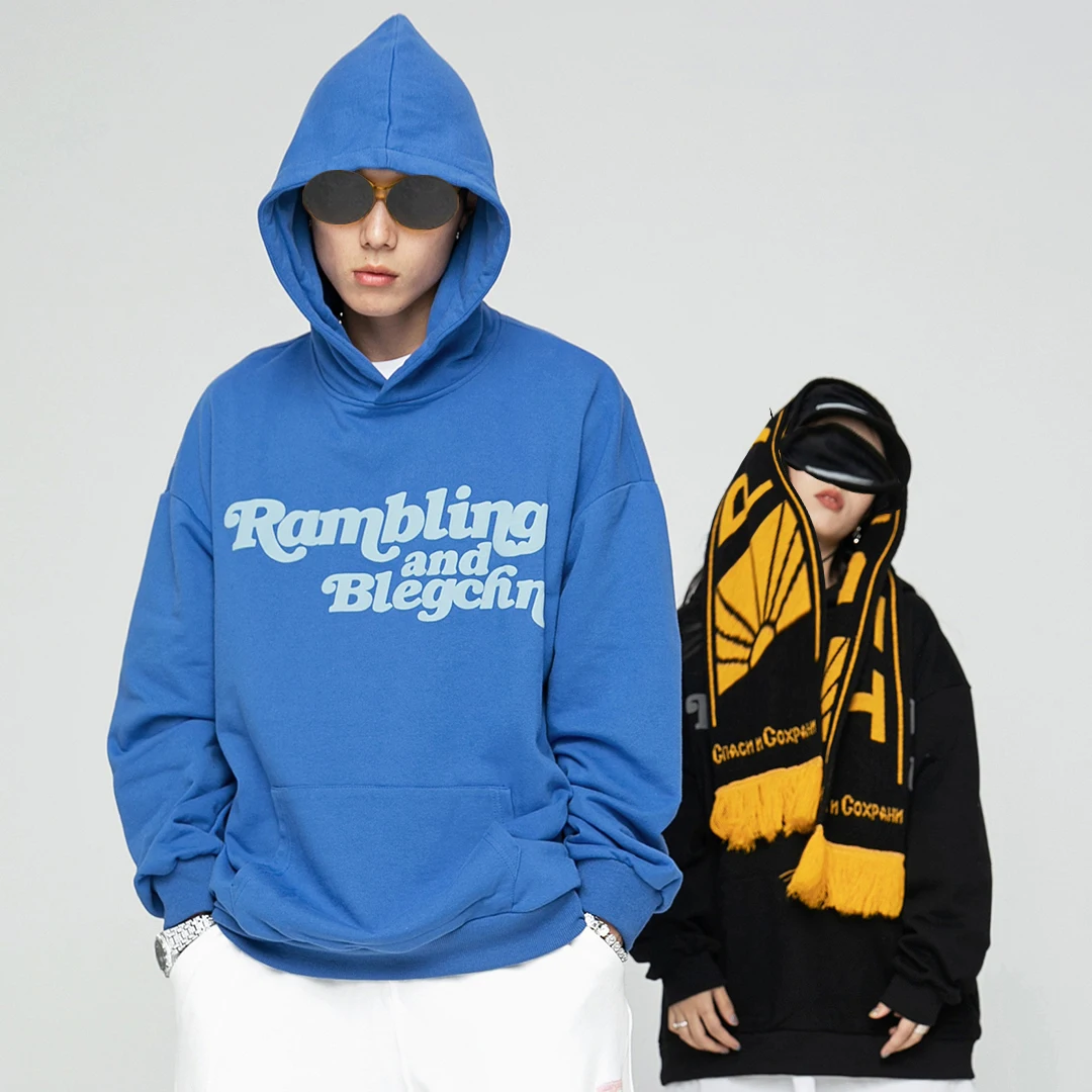 Custom 2022 Heavyweight Winter Blue Black Couple Hooded Sweatshirt ...