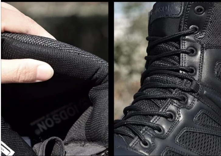 View of Reinforcement Tactical Boots Lightweight Black Men's Combat Boots ...