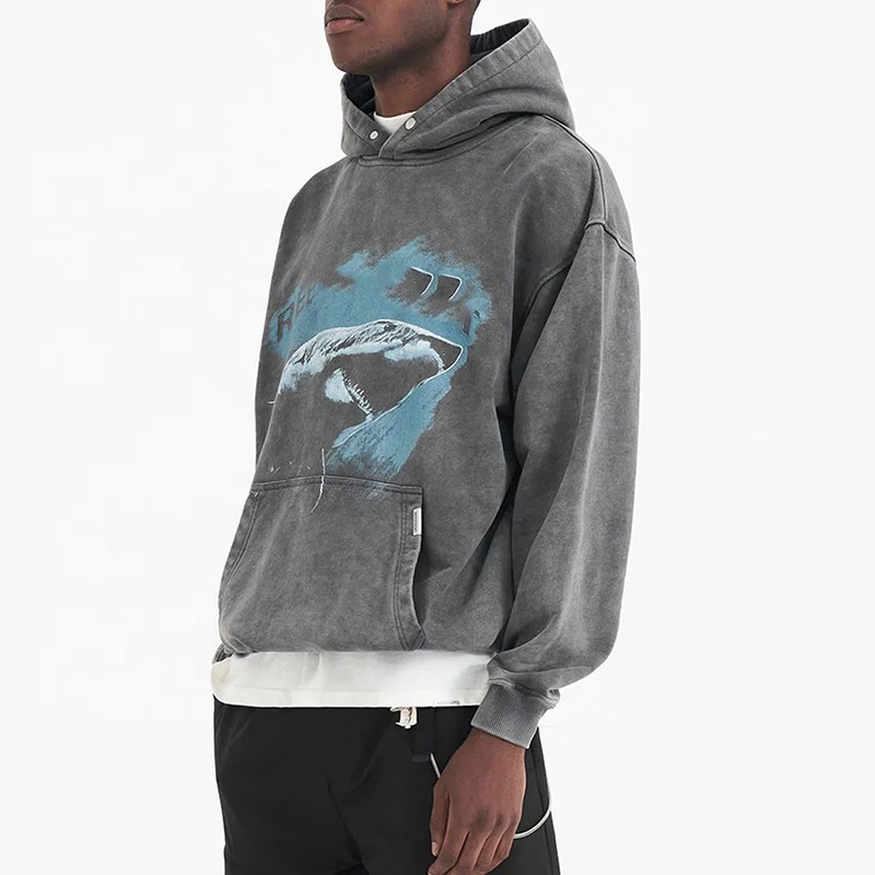 Source Custom Grey Graphic Hoodie Heavyweight Cotton Ribbed Trims