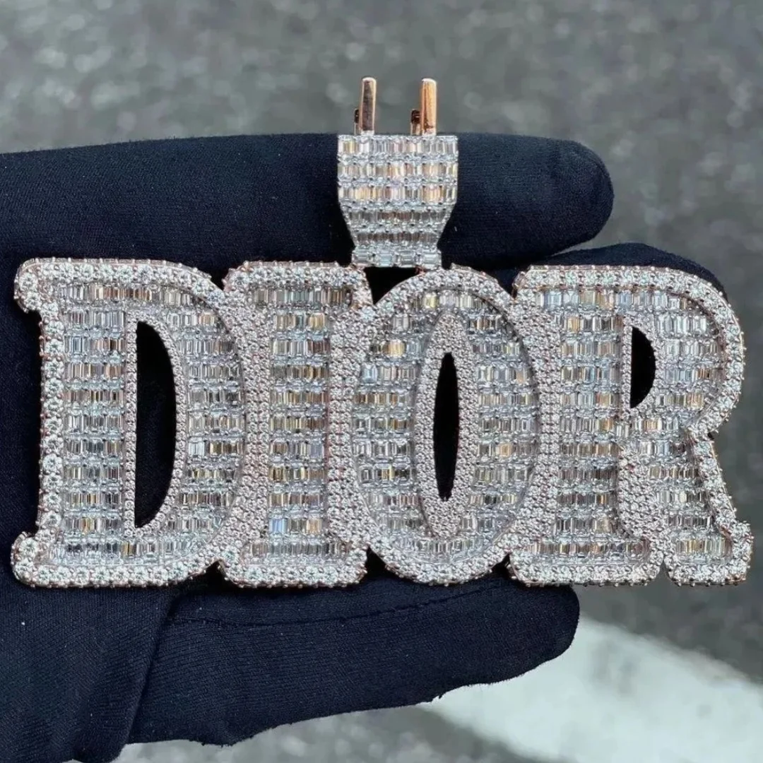 Iced Out Letter Pendants Az Fashion Silver Vvs Baguette Diamond Letter