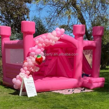 Hot pink luxury bounce house combo inflatable bounce castle with balloon hooks and slide