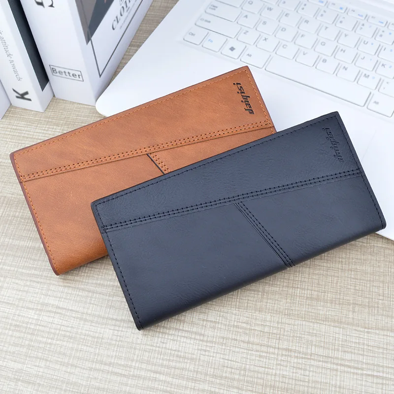 Wallet Men's Long Wallet Men's Youth Thin Soft Leather Clip Multi Card  Bag Fashion Splice Business Wallet