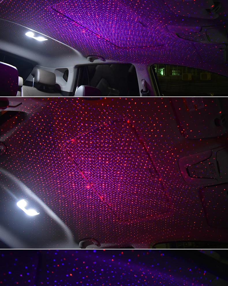 Car Interior Atmosphere Starry Laser Lamp USB Led Roof Car Star Night Light Projector Super Brightness Auto Starry Adornment