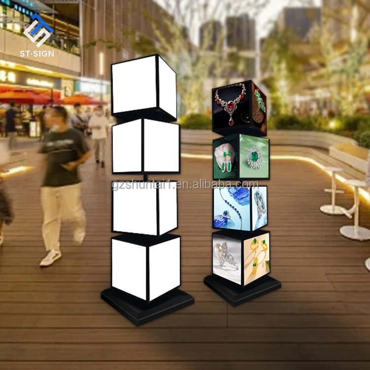 Factory Customized Rotating Light Box with Four Sided Display of Rechargeable Outdoor LED Floor Light Box
