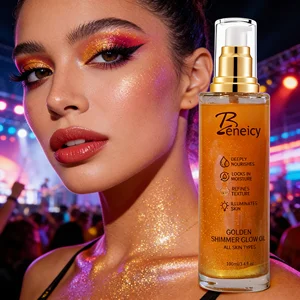Body Shining and Dazzling Gold Shimmer Oil Vegan Shiny Makeup Waterproof Body Glowing Oil for Body Brightening and Decoration