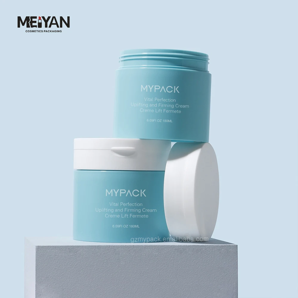 MYPACK Matte Bule 180ml Double Wall Empty pp Plastic Cosmetic Scrub Cream Toner Pads Cleansing Balm Jar with Tweezer