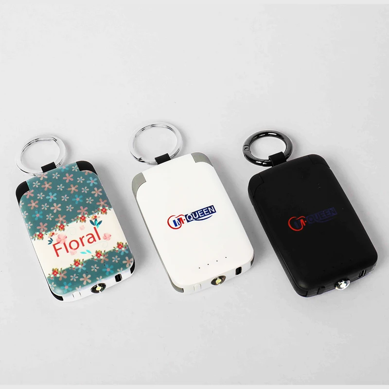 2000mAh Cute Type C Keychain Finger Emergency Portable Charger Pod Key  Chain Mini Power Bank for iphone with Built-in Cables