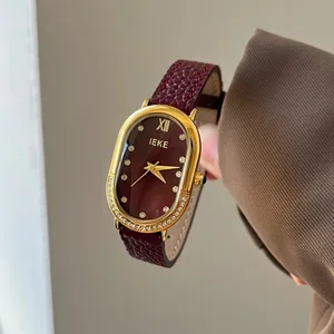 IEKE High Aesthetic Value Diamond studded Compact Top Quality Fashionable Women Watch with Red Belt Retro Quartz Watch