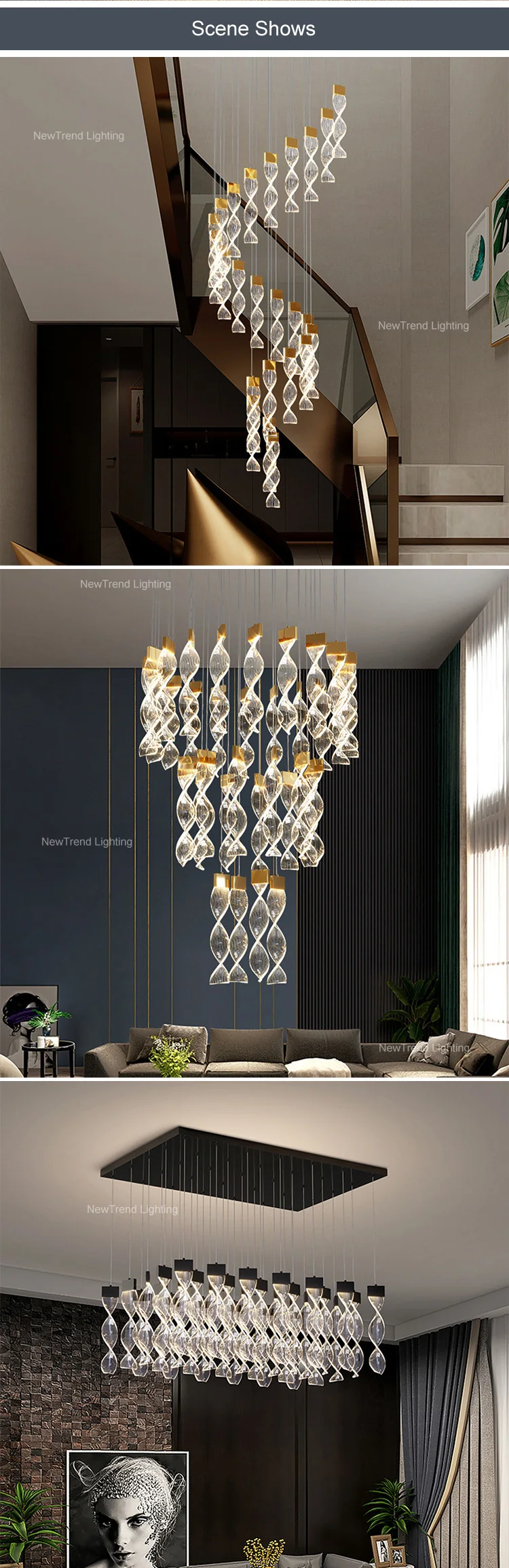 pd8008 large modern acrylic ring chandelier high ceiling spiral led pendant for villa staircase-5