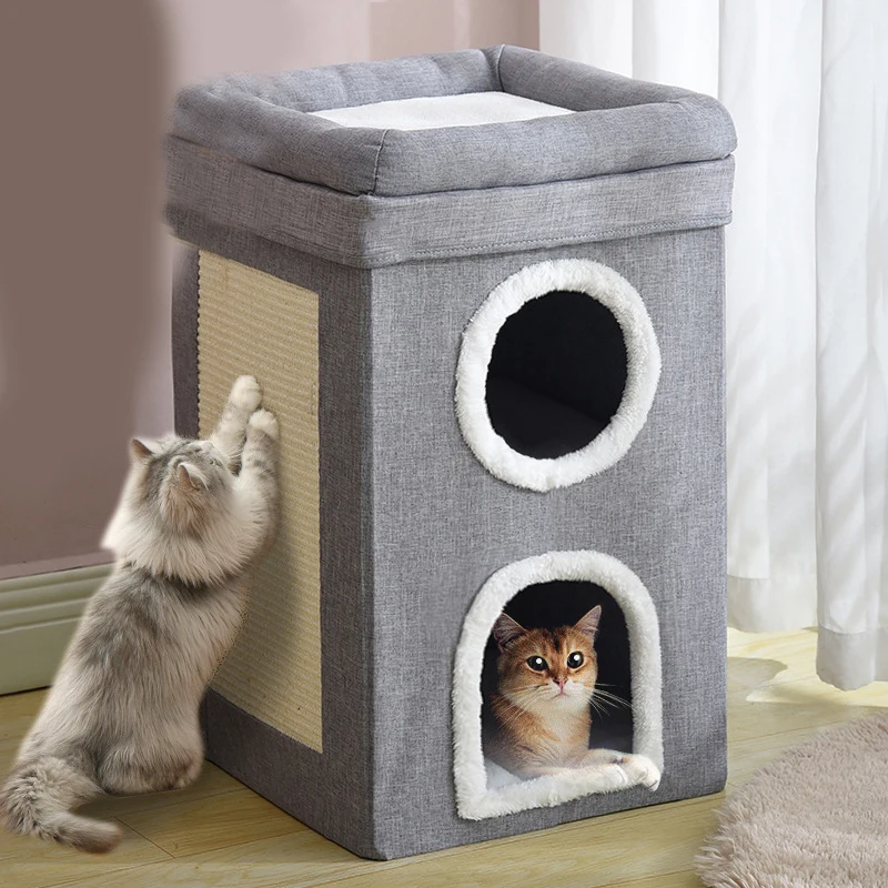 Luxury warm big large cute scratcher pet cat cave bed house for indoor cats