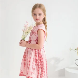 Wholesale ODM Children's Solid Plant Dye Natural Dye Printed Fit A-Line Short Sleeve Dress for Girls