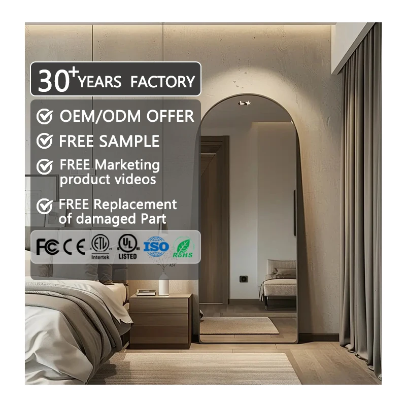 Custom Big Long Full Body Floor Standing Dressing Mirror Modern Large Alloy Framed Traditional Arched Wall Decor Mirror Spiegel