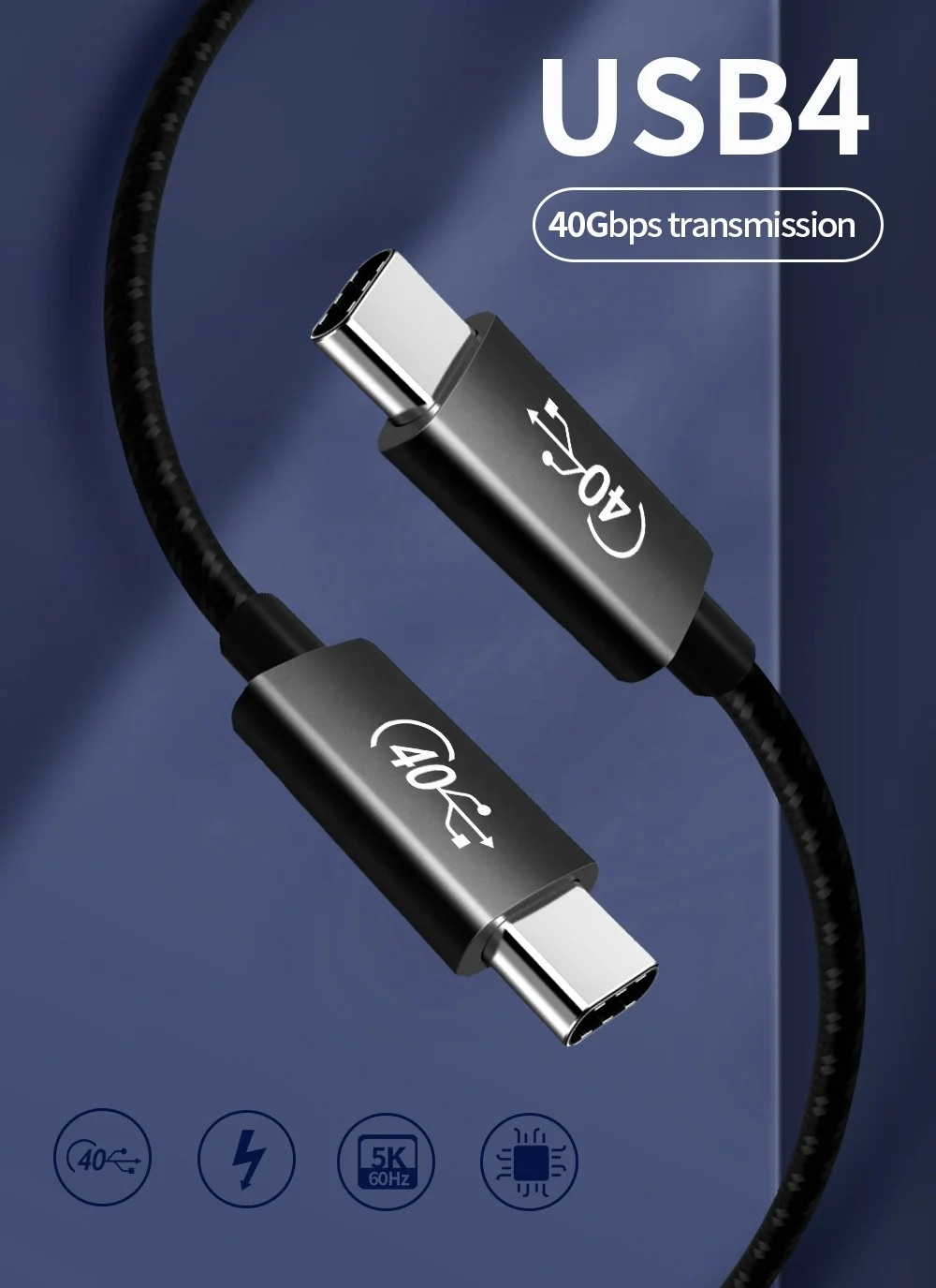 
 Новинка 2021, зарядный кабель Gen3 USB4 типа C, 5 А, кабель для передачи данных PD, USB 4,0, 40 Гбит/с, кабель Thunderbolt 4 3, USB C PD 100 Вт, логотип под заказ, 0,8 м, 2 м  