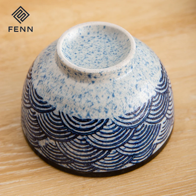 product fenn handpainted sea wave 45 inch vintage japadic restaurant ceramic miso soup bowl set japanese rice bowl-59