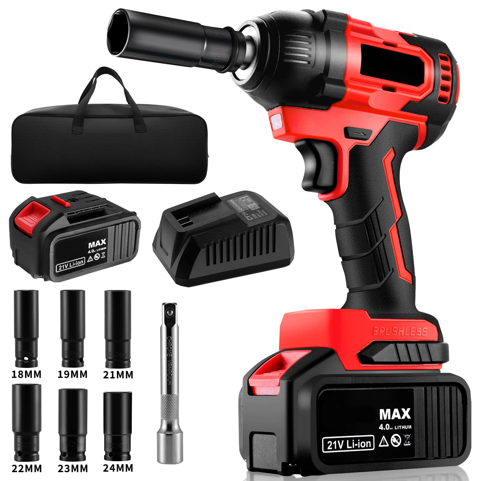 Hot 21v Cordless Impact Wrench 1/2 Inch 370 Ftlbs Max Torque Brushless
