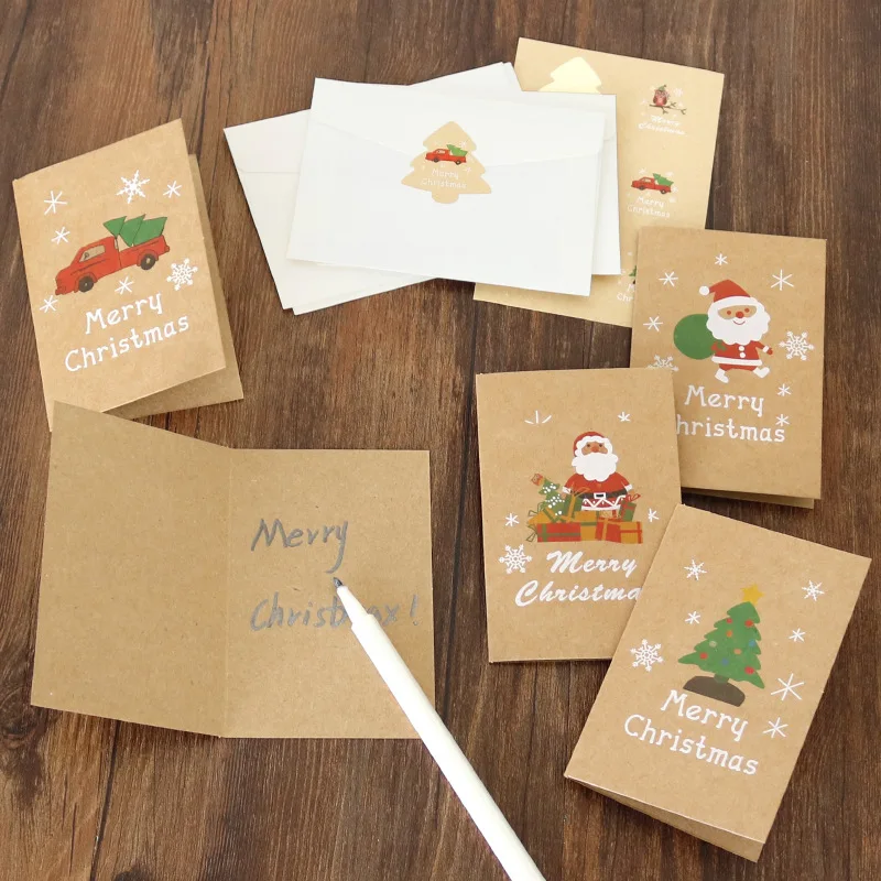 High Quality 6pcs/set Blank Kraft Paper Greeting Cards Folding Thank You Card With Envelopes And Sticker For Wedding Christmas manufacture