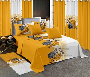 Wholesale Cheap Price Bed Sheet Set Luxury king Size Fitted Sheet Bedding with Curtains and Carpet