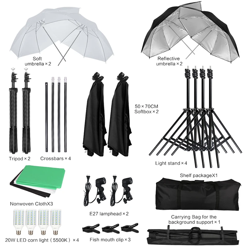 
Комплект для фотосъемки с системой поддержки фона и зонтиком софтбокс комплект освещения для фото-и видеостудии 