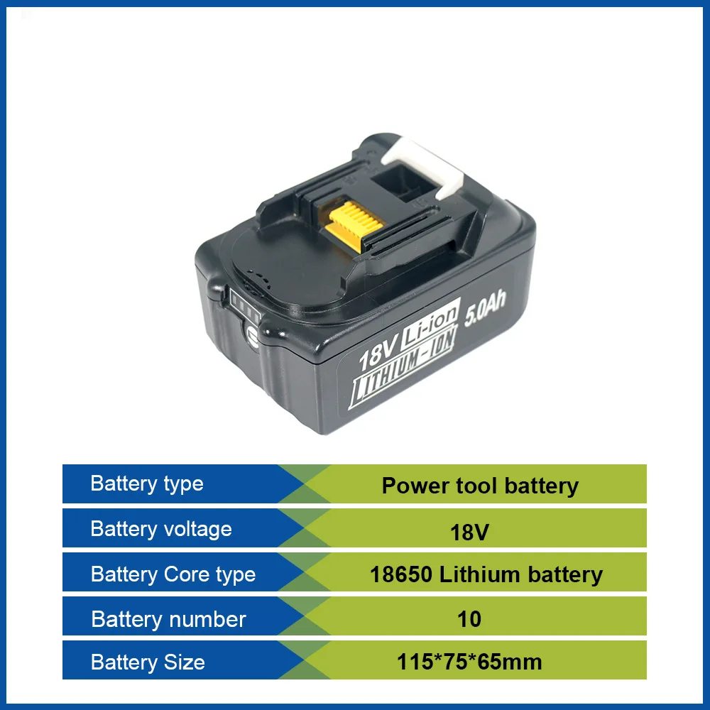 High Capacity 18V 5Ah Battery Compatible BL1850 Power Tool Drill for Makita Cordless DHP458 DTD152 BDF451