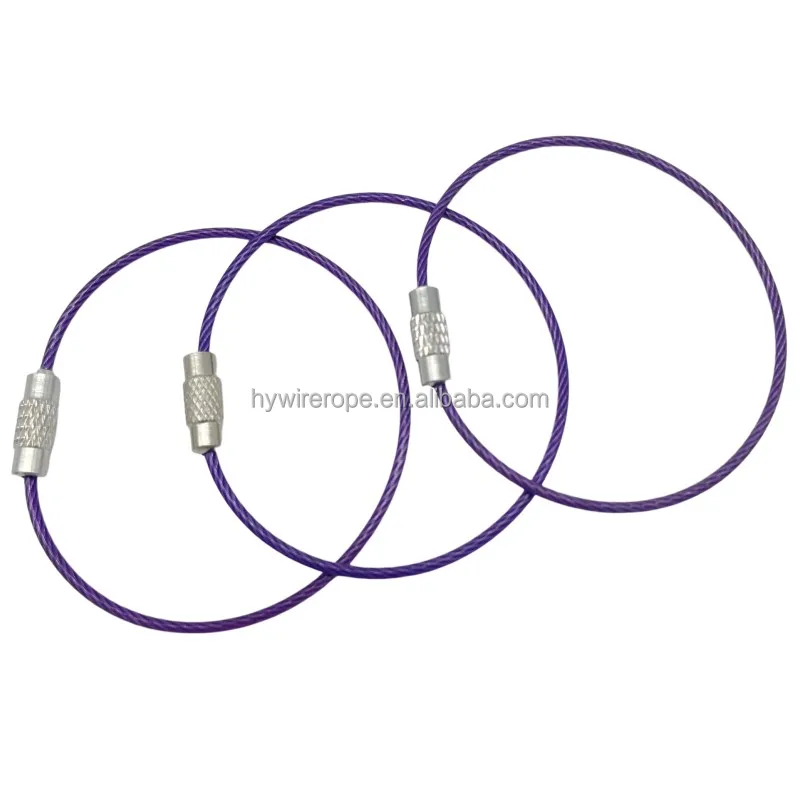 Stainless Steel Wire Rope Ring Screw Lock Clamp Stainless Steel Key Rings Cable Wire Loop for Luggage Tag