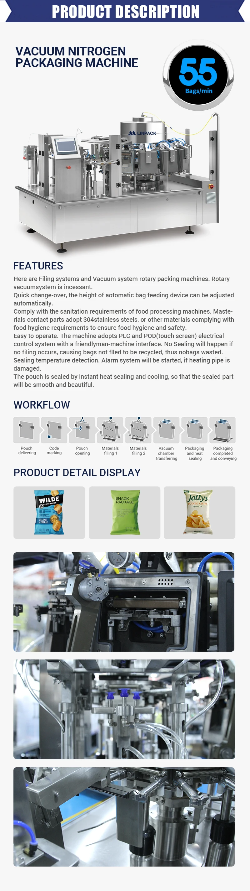 Linpack Machine LINPACK Industrial Nitrogen-Filled Food Stand up Pouch Vacuum Rotary ...