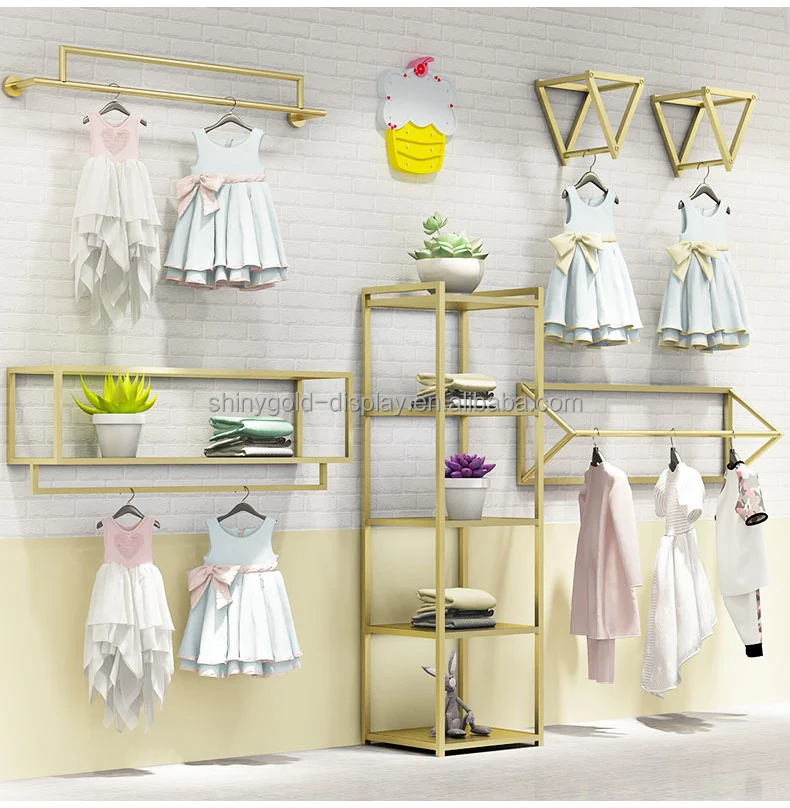 Custom Clothing Racks for Kids Shops Shiny Gold Display