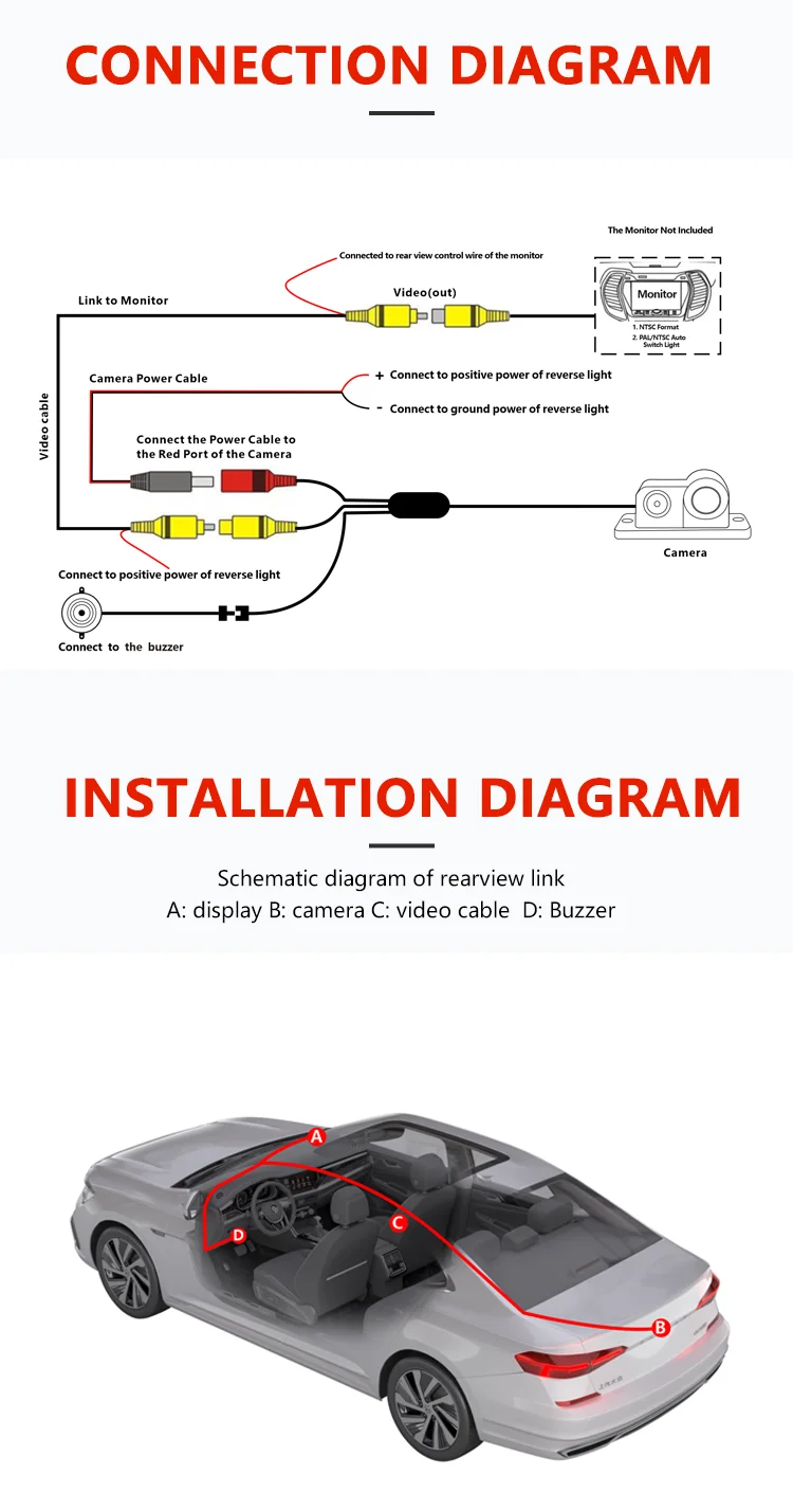 Car Rear View Reverse Backup Parking Camera Radar 2 in 1 Night Vision Waterproof Vehicle Reversing Cameras details