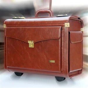 New Arrival Luxury PU Leather Suitcase 16 Inch Carry-On Trolley Luggage for Captain Stewardess Vintage Travel Boarding Suitcase