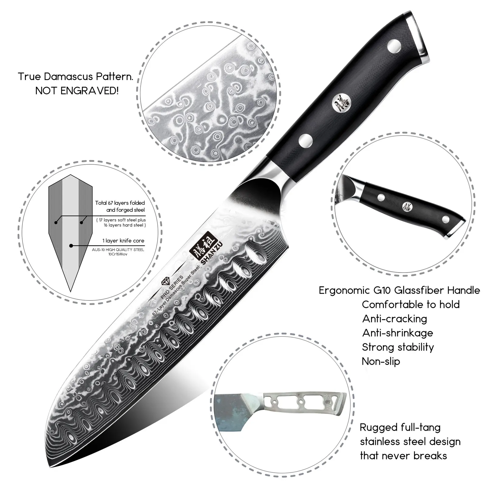 SHAN ZU-Damascus Steel Knife, 8 , VG10, 67 Layer, Kitchen Chef Knife,  Japanese High Carbon Steel with Magnetic Gift Box