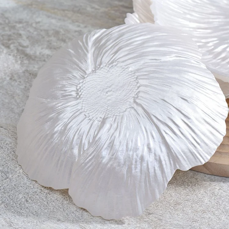 Pearl White Glass Plate Big Size Kitchenware Pearlescent Snack Creative Candy Fruit Plate Flower Crystal Plate