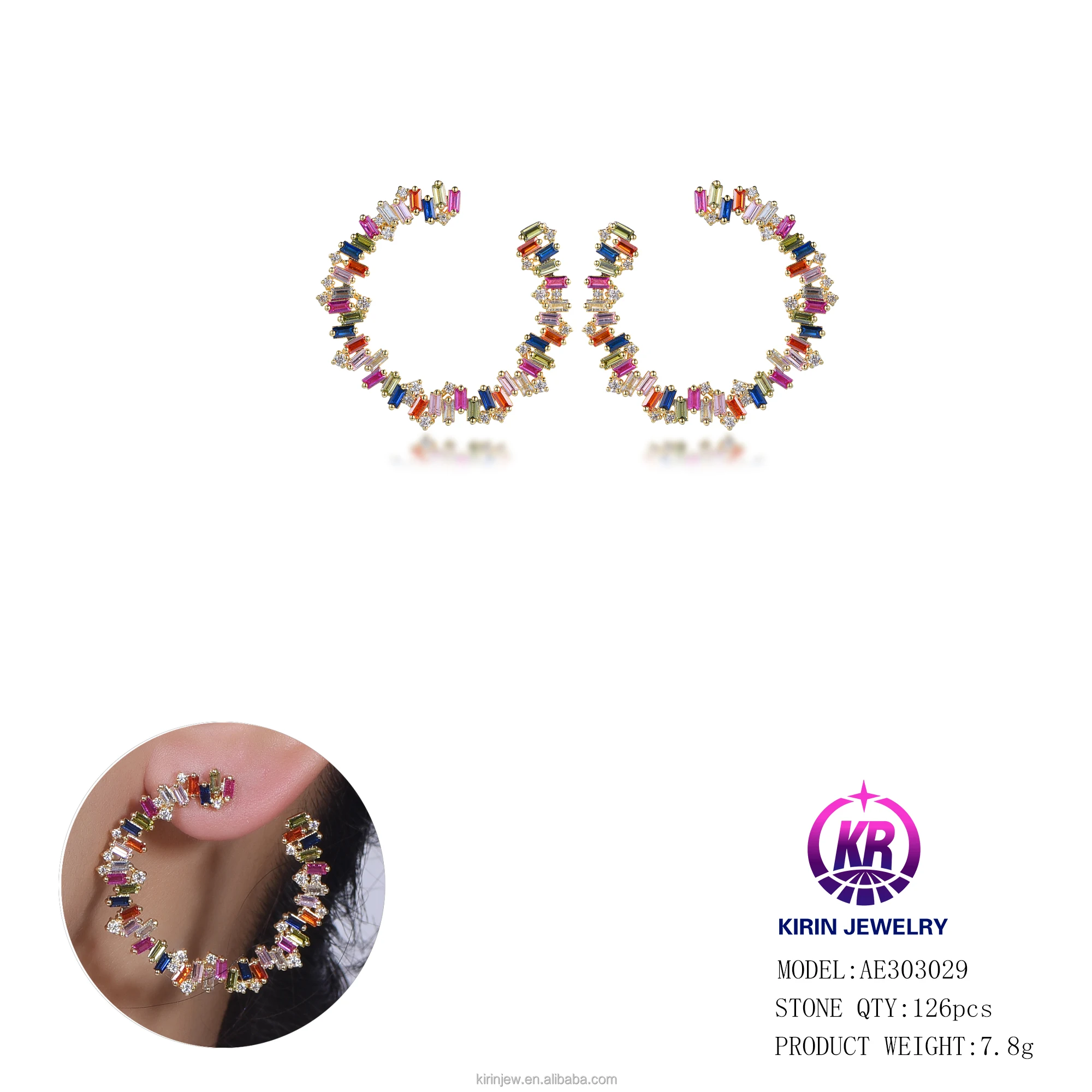 Wholesale Fashion Hoop Earrings Cheap 925 Sterling Silver Earings Set Rainbow Earrings for Women