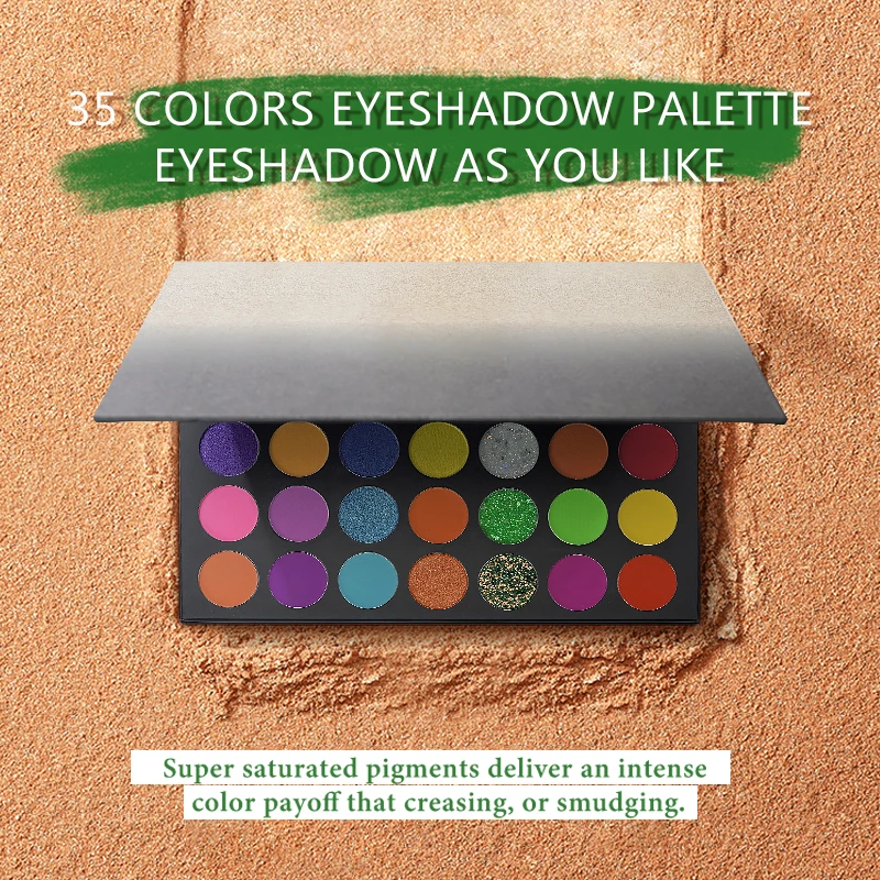 Блестящие высококачественные тени для век от поставщика мерцающие водонепроницаемые прессованные пудры Пользовательский логотип Макияж для лица 35 цветов мягкий долговечный