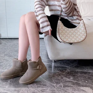 NLD-03-09 Fashion Style Men's and Women's  Leather Belt Cow Suede Upper Winter Outdoor Shoes Snow  Boots