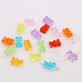 100pcs/bag Wholesale Mixed Colors Clear Bear Charms Acrylic Plastic Beads for Jewelry Making DIY Decoration