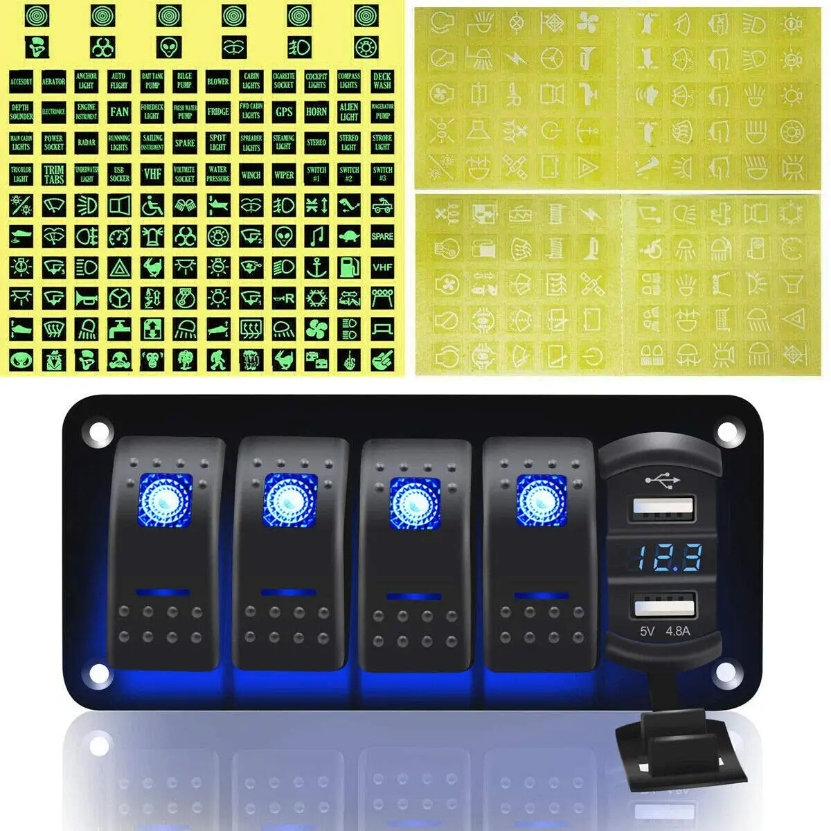 5 Pin on Off Toggle Switches Red LED Backlit 5 Gang Car Marine Aluminum ...