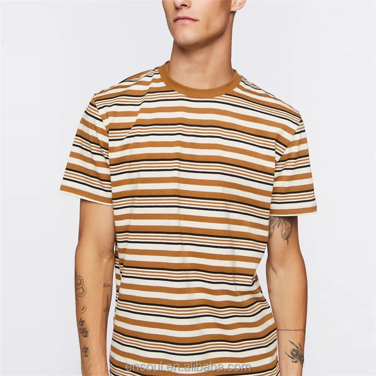 【MODIMOOD】STRIPE KNIT T-SHIRT OXKNIT Mens Knitted Shirt Short Sleeve Retro Classic