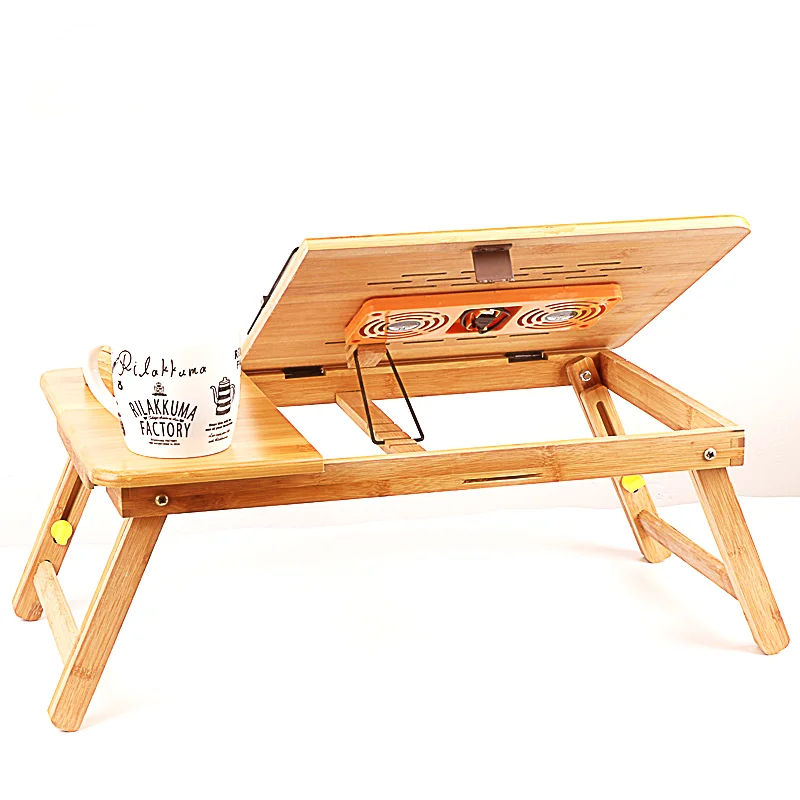 Bamboo Wooden Computer Desk/ Portable Foldable Laptop Table with Cup Holder Cooler Fan Drawer