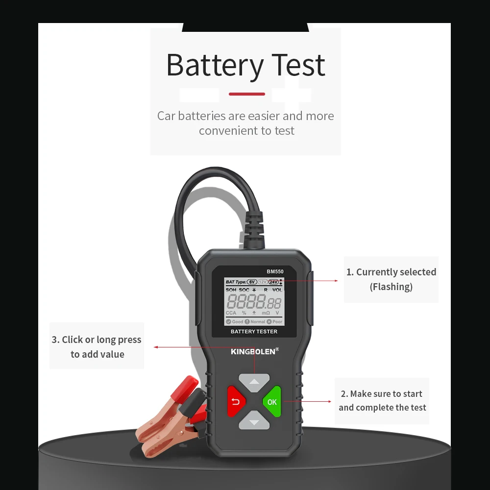 Autobatterie tester 6V 12V 24V Autobatterie messgerät-Tester BM550