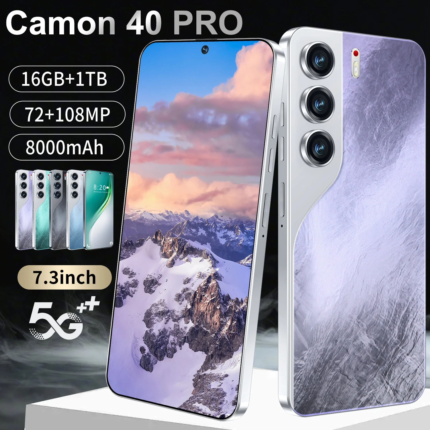 CAMON 40 Pro 5G Dual SIM Free Global 版 TECNO Camon 40 Pro 5G Android Cell Phone (8GB+256GB/BLACK