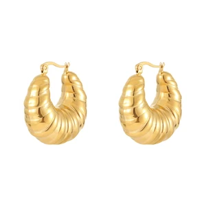 Trendy Engagement Fashion Jewelry Statement Earrings 18K Gold Plated Stainless Steel Hollow Round Hoop Zircon for Women