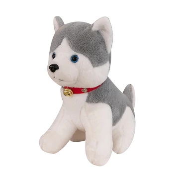 Manufacture Small Dog Cute Husky Small Bell Stuffed Animal Dolls White Gray Dog Plush Toy