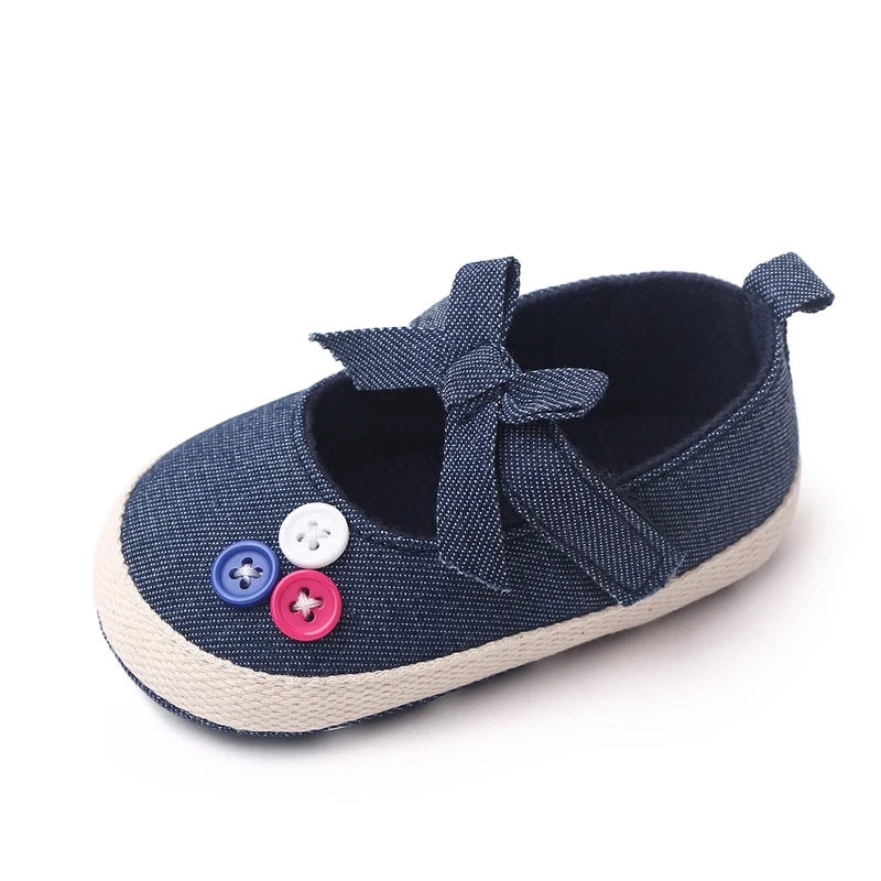Solid Color Striped Polka-dot Bow Button Soft Soled Breathable Infants Toddler Shoes for Girls manufacture