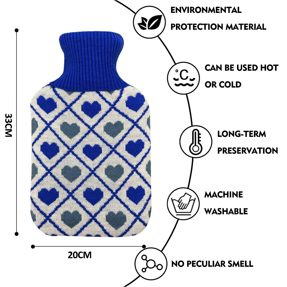 oem odm hot selling unique design cheap knitted hand warmer rubber hot water bag bottle 2000ml cover factory